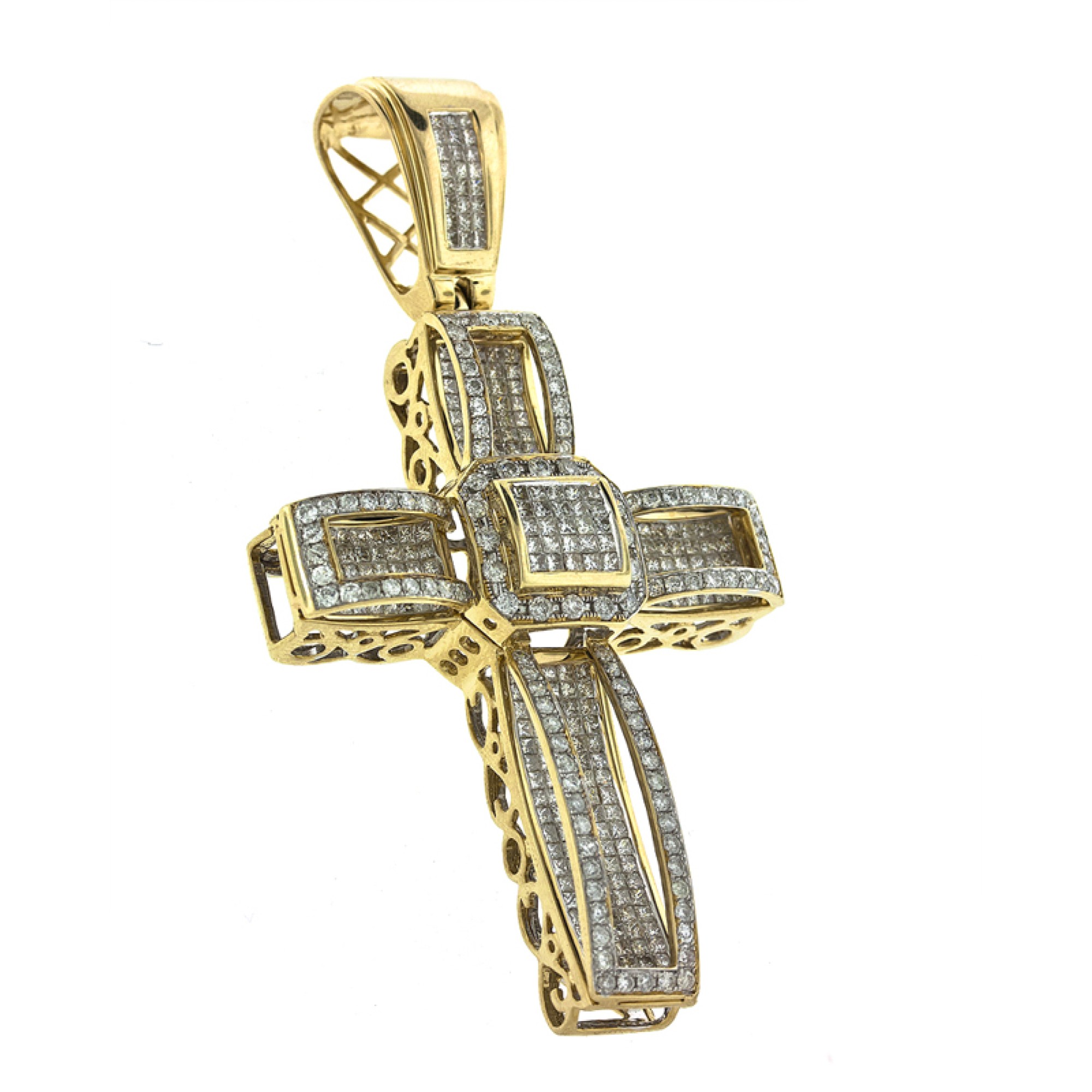 14Kt Gold Mens Large Diamond Cross Pendant 5.70Ct Cheap Diamond